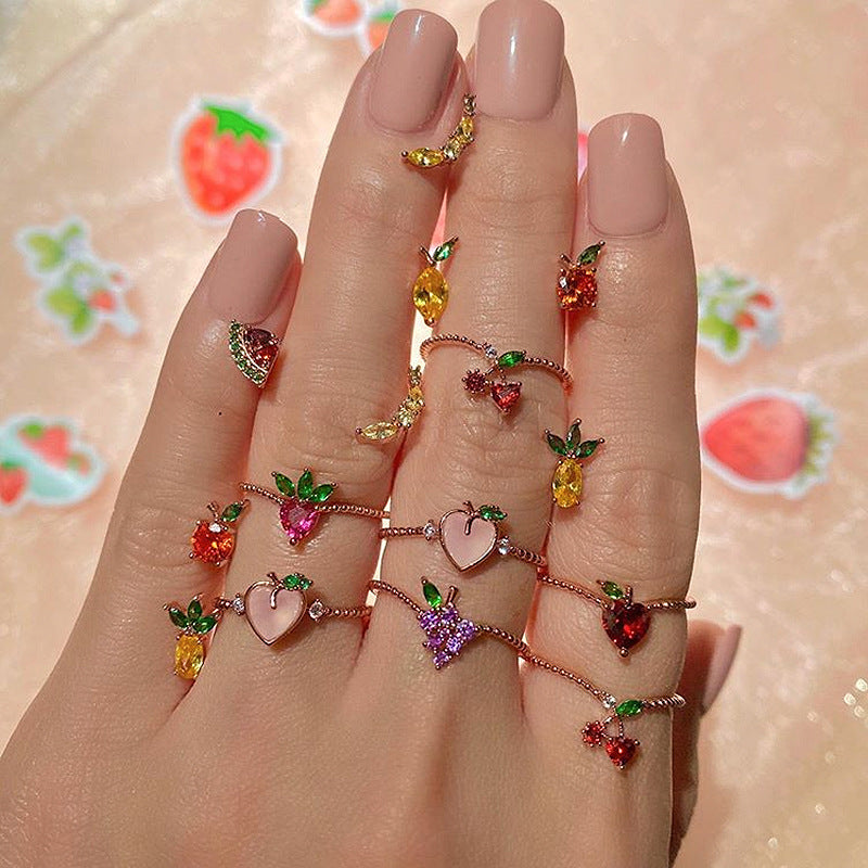 Copper Plating Fruit Artificial Gemstones Copper Rings