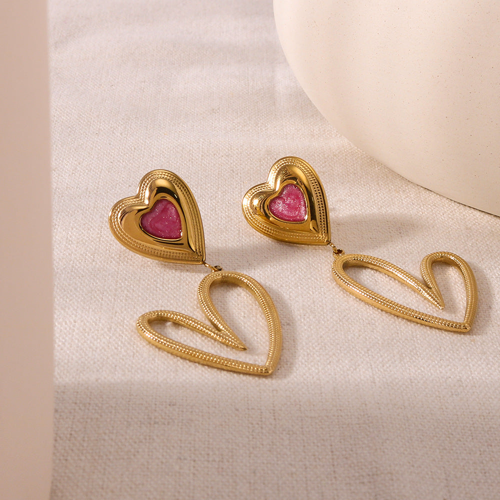 1 Pair Casual Elegant Lady Heart Shape Asymmetrical Plating 304 Stainless Steel Drop Earrings