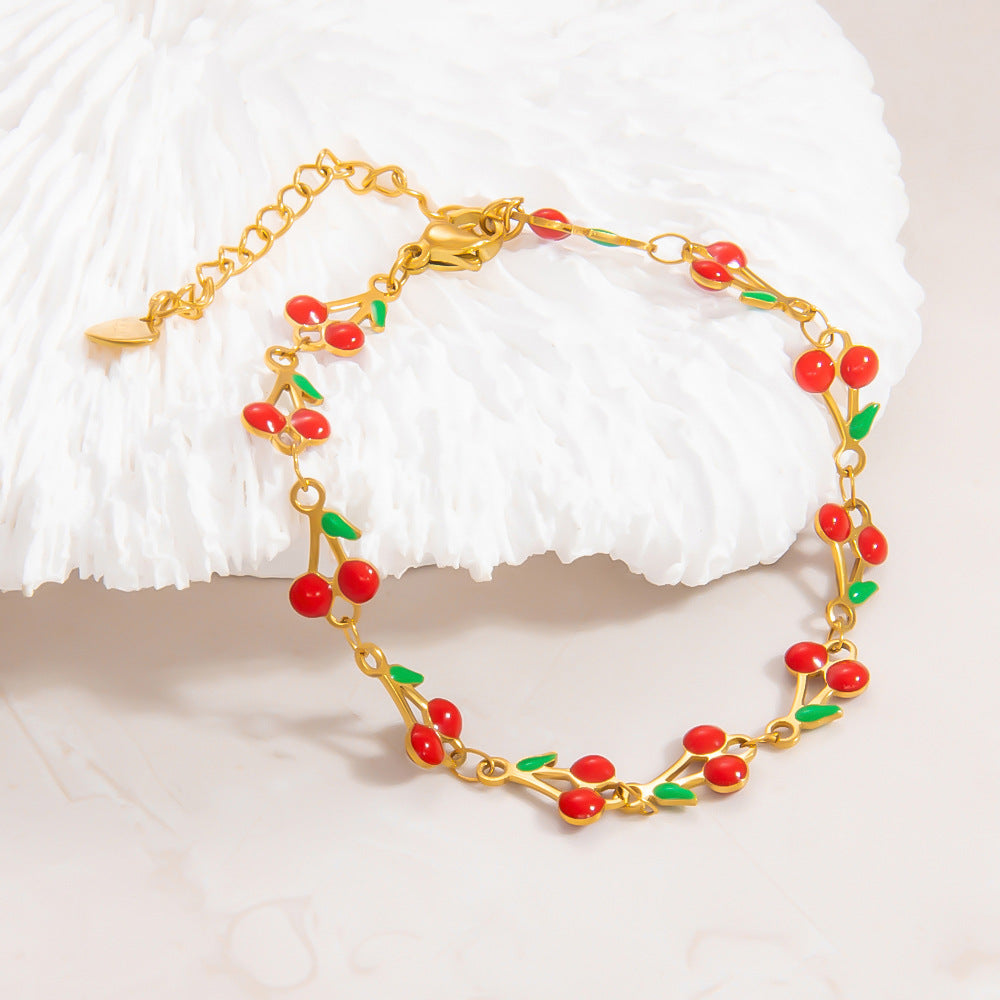 Sweet Cherry 304 Stainless Steel 18K Gold Plated  Bracelets In Bulk