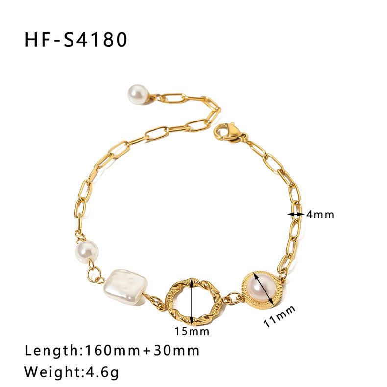 Simple Style Heart Shape Stainless Steel 18K Gold Plated Artificial Rhinestones Rhinestones Shell Bracelets In Bulk