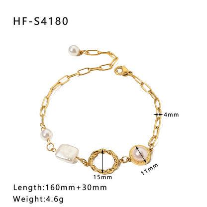 Simple Style Heart Shape Stainless Steel 18K Gold Plated Artificial Rhinestones Rhinestones Shell Bracelets In Bulk