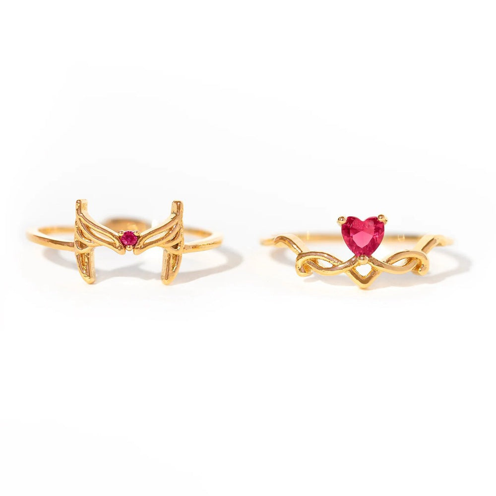 Copper Inlay Heart Shape Butterfly Zircon Open Rings