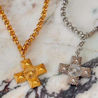 titanium steel 18k gold plated retro cross plating pendant necklace