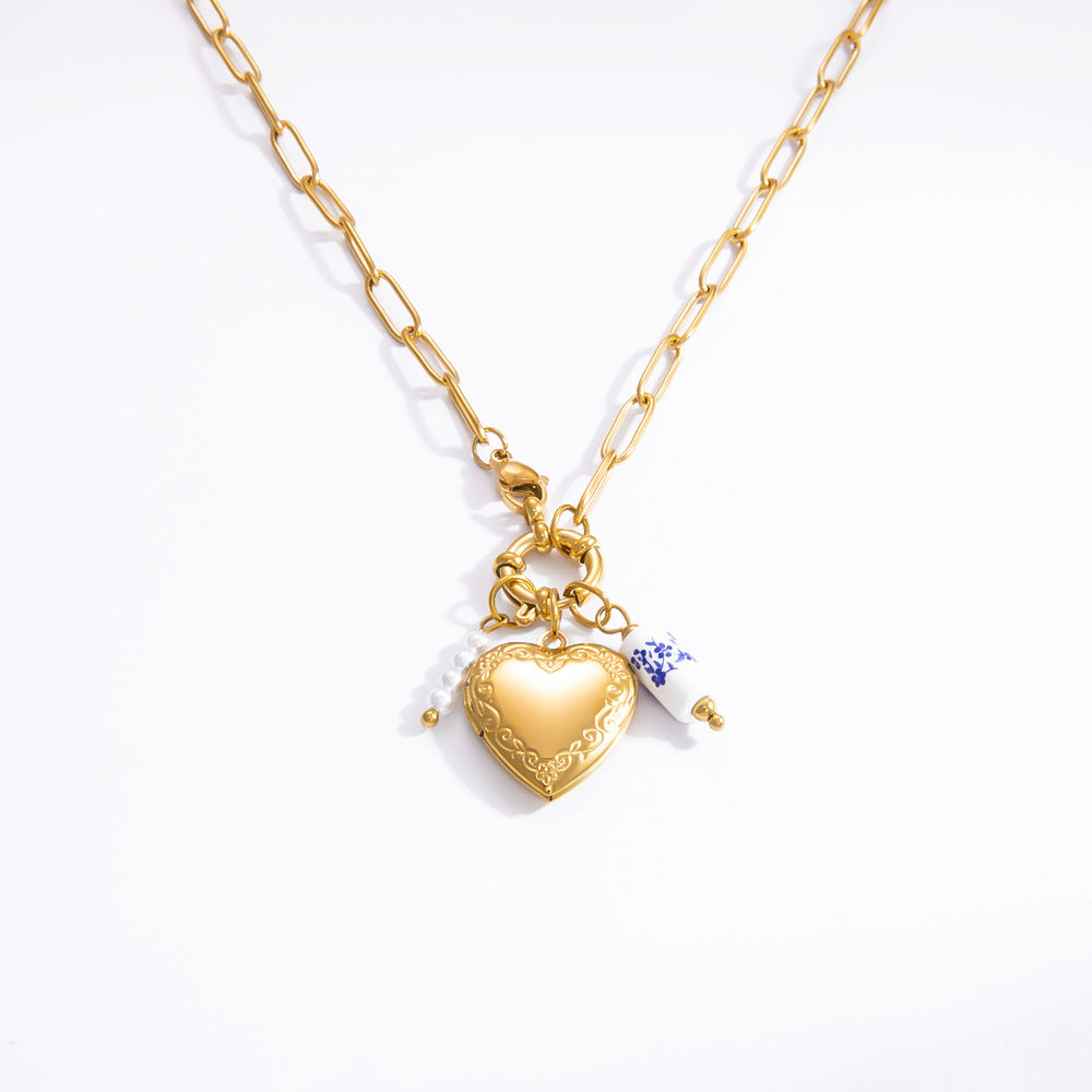 Jewelry IG Style Heart Shape 304 Stainless Steel 18K Gold Plated Pendant Necklace