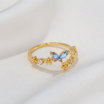 fashion butterfly copper inlay zircon open ring 1 piece