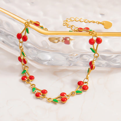 Sweet Cherry 304 Stainless Steel 18K Gold Plated  Bracelets In Bulk