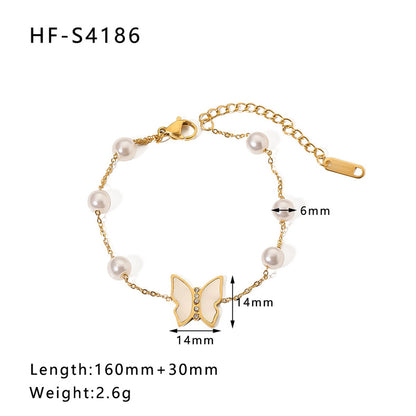 Simple Style Heart Shape Stainless Steel 18K Gold Plated Artificial Rhinestones Rhinestones Shell Bracelets In Bulk