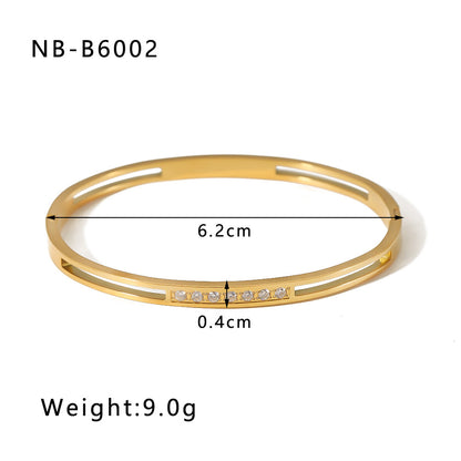 Simple Style Geometric 304 Stainless Steel 18K Gold Plated Rhinestones Zircon Bangle In Bulk