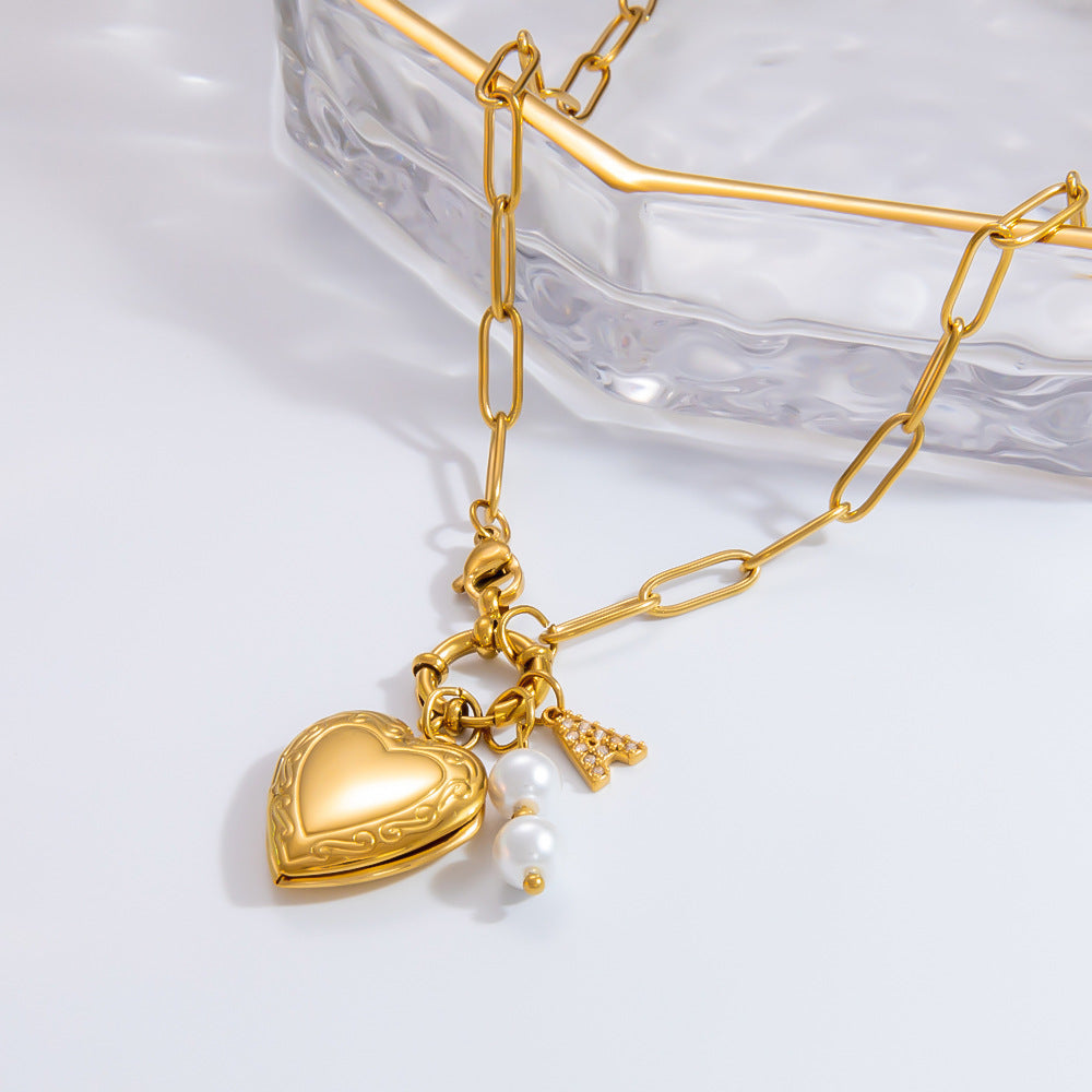 Jewelry IG Style Heart Shape 304 Stainless Steel 18K Gold Plated Pendant Necklace