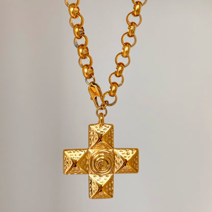 titanium steel 18k gold plated retro cross plating pendant necklace