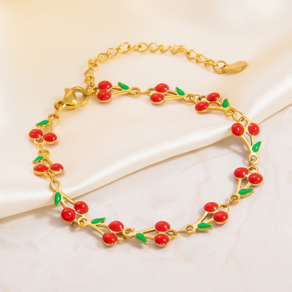 Sweet Cherry 304 Stainless Steel 18K Gold Plated  Bracelets In Bulk