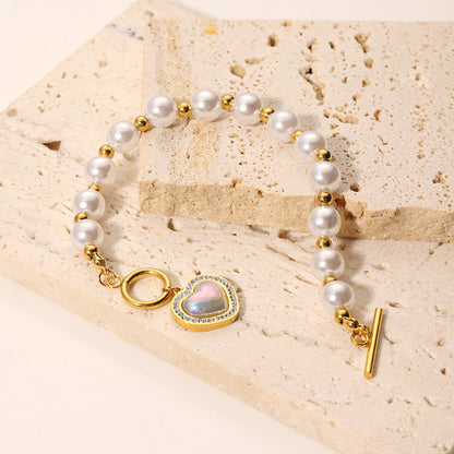 IG Style Basic Classic Style Geometric Heart Shape Stainless Steel 18K Gold Plated Artificial Pearls Bracelets In Bulk