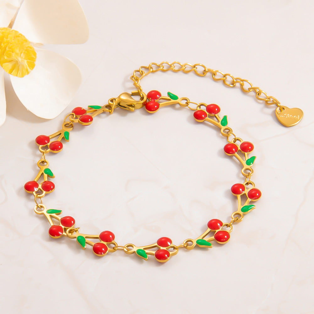 Sweet Cherry 304 Stainless Steel 18K Gold Plated  Bracelets In Bulk