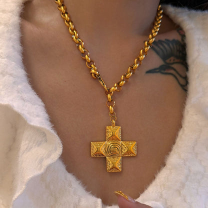 titanium steel 18k gold plated retro cross plating pendant necklace