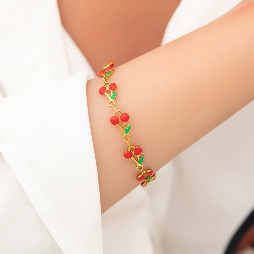 Sweet Cherry 304 Stainless Steel 18K Gold Plated  Bracelets In Bulk