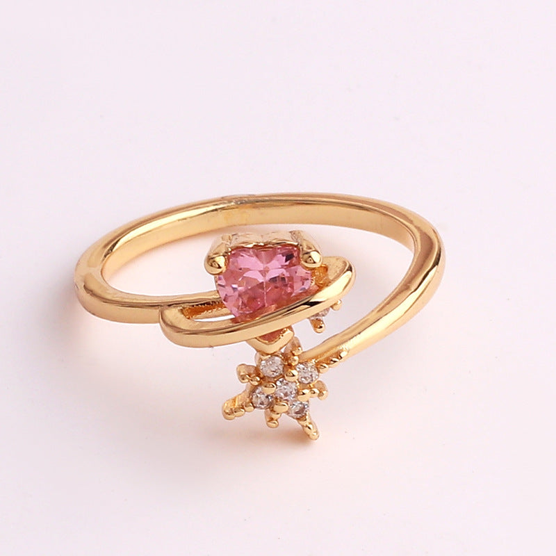 pastoral flower copper plating inlay zircon open ring 1 piece