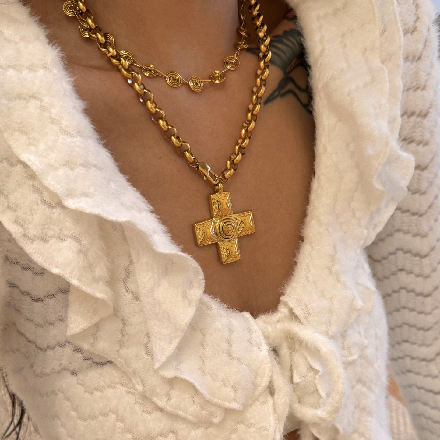 titanium steel 18k gold plated retro cross plating pendant necklace