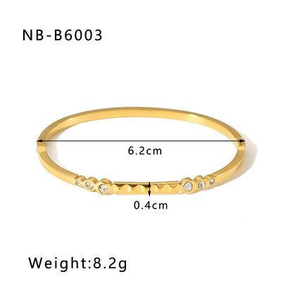 Simple Style Geometric 304 Stainless Steel 18K Gold Plated Rhinestones Zircon Bangle In Bulk