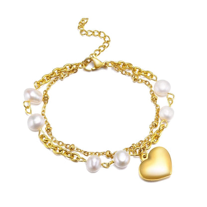 Vacation Roman Style Heart Shape 201 Stainless Steel Gold Plated Bracelets In Bulk