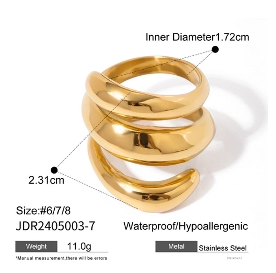 Jewelry IG Style Spring Solid Color Lines 316 Stainless Steel  18K Gold Plated Rings