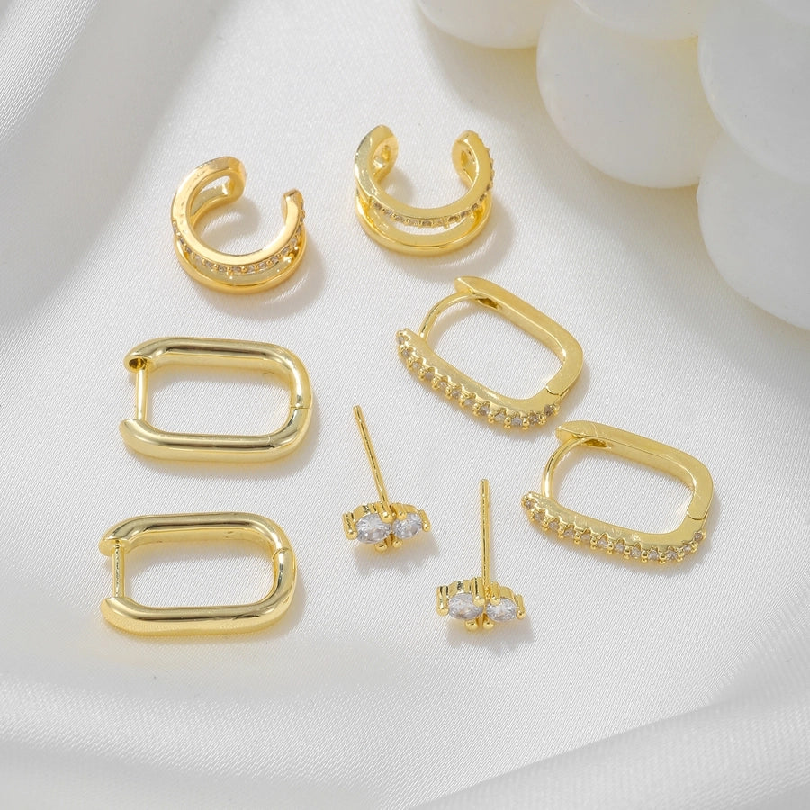 4 Pieces Sweet Simple Style Solid Color Plating Inlay Brass Zircon 18K Gold Plated Earrings