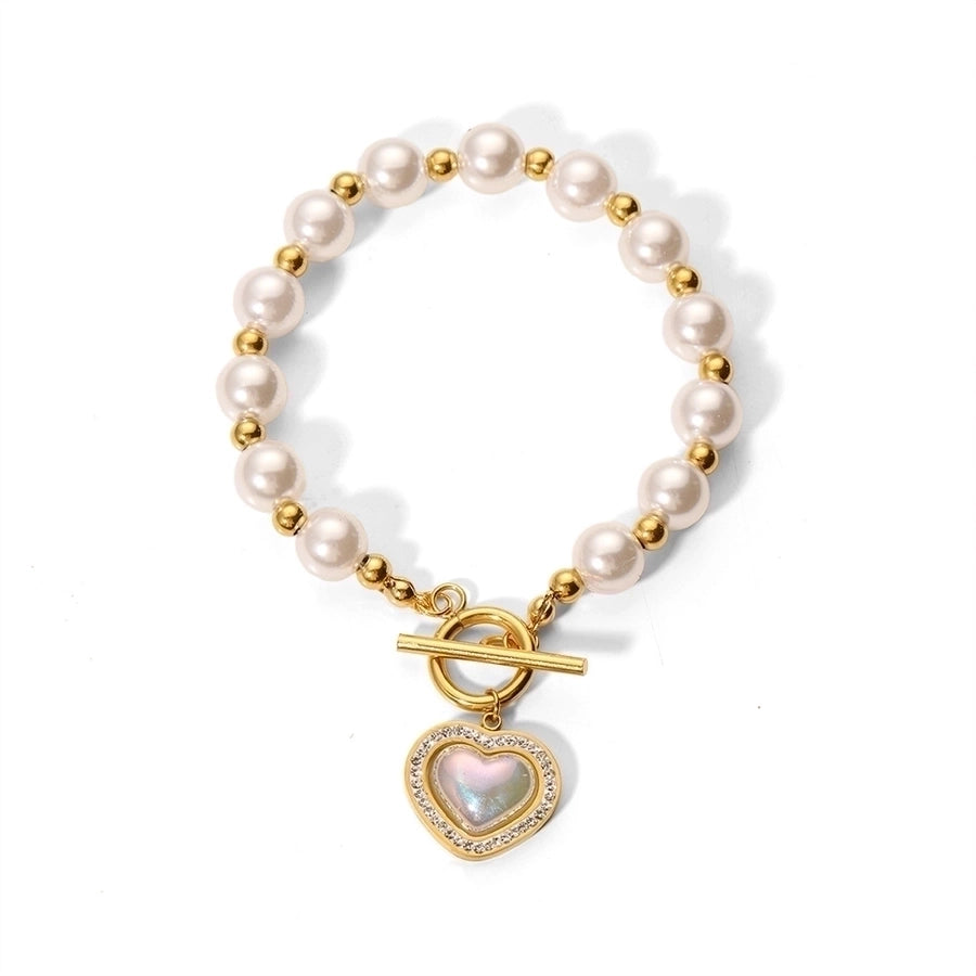 IG Style Basic Classic Style Geometric Heart Shape Stainless Steel 18K Gold Plated Artificial Pearls Bracelets In Bulk