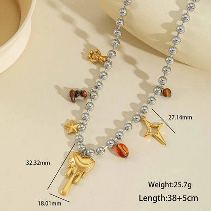 Jewelry Elegant Cute Artistic Cross Heart Shape Eye 304 Stainless Steel Acrylic Imitation Pearl Zircon 18K Gold Plated Plating Inlay Multi Charms Necklace Beaded Chain