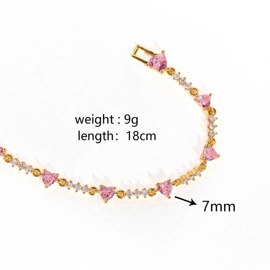 Jewelry Cute Sweet Simple Style Heart Shape Bow Knot Copper Zircon 18K Gold Plated White Gold Plated Inlay Bracelets