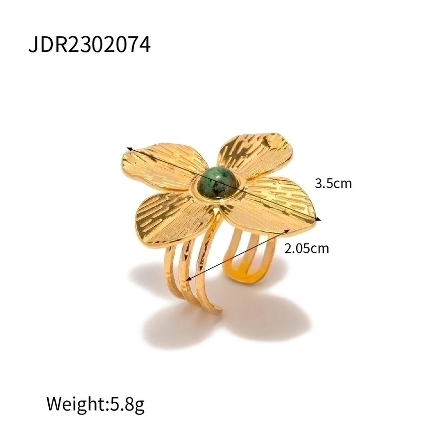 Jewelry INS Style Flower Butterfly 304 Stainless Steel Turquoise 18K Gold Plated Plating Inlay Rings Earrings