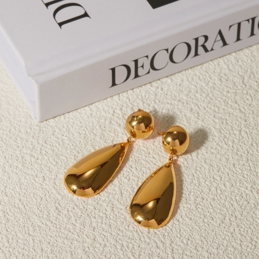 1 Pair IG Style Water Droplets Stainless Steel 18K Gold Plated Drop Earrings