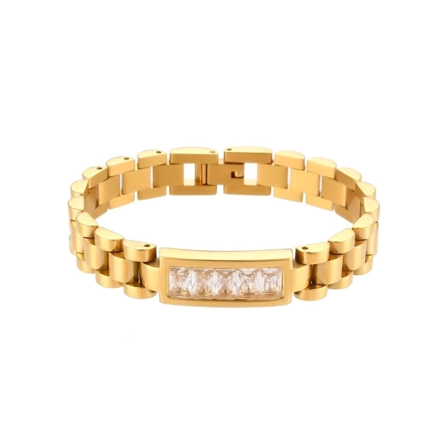 Retro Geometric 304 Stainless Steel 18K Gold Plated Zircon Bangle In Bulk