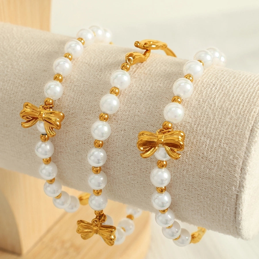 Elegant Baroque Style IG Style Bow Knot 18K Gold Plated 304 Stainless Steel Imitation Pearl  Bracelets