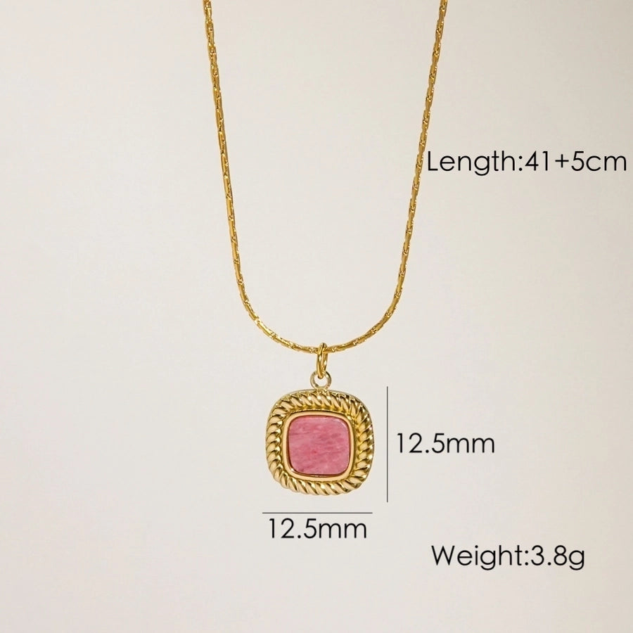 Jewelry Retro Geometric 304 Stainless Steel Titanium Steel Rhodochrosite Hollow Out Inlay Pendant Necklace