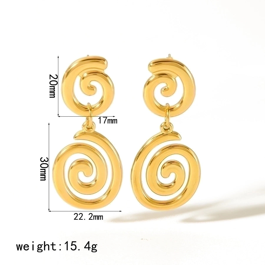 1 Pair Simple Style Spiral Stripe Polishing Plating 304 Stainless Steel 18K Gold Plated Drop Earrings