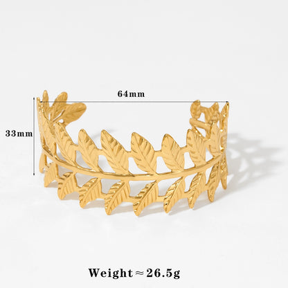 Exaggerated Modern Style Leaf Ginkgo Leaf 304 Stainless Steel 16K Gold Plated White Gold Plated Bangle In Bulk