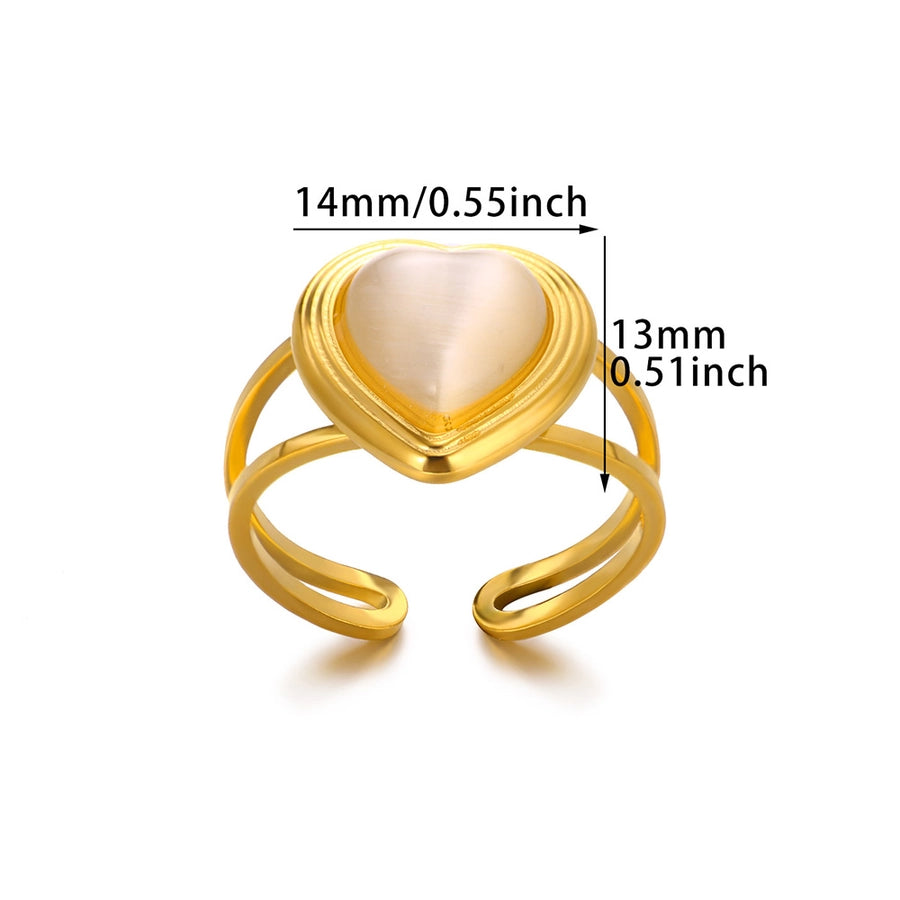 Jewelry Elegant French Style Sweet Heart Shape 304 Stainless Steel Synthetic Gemstones Open Rings