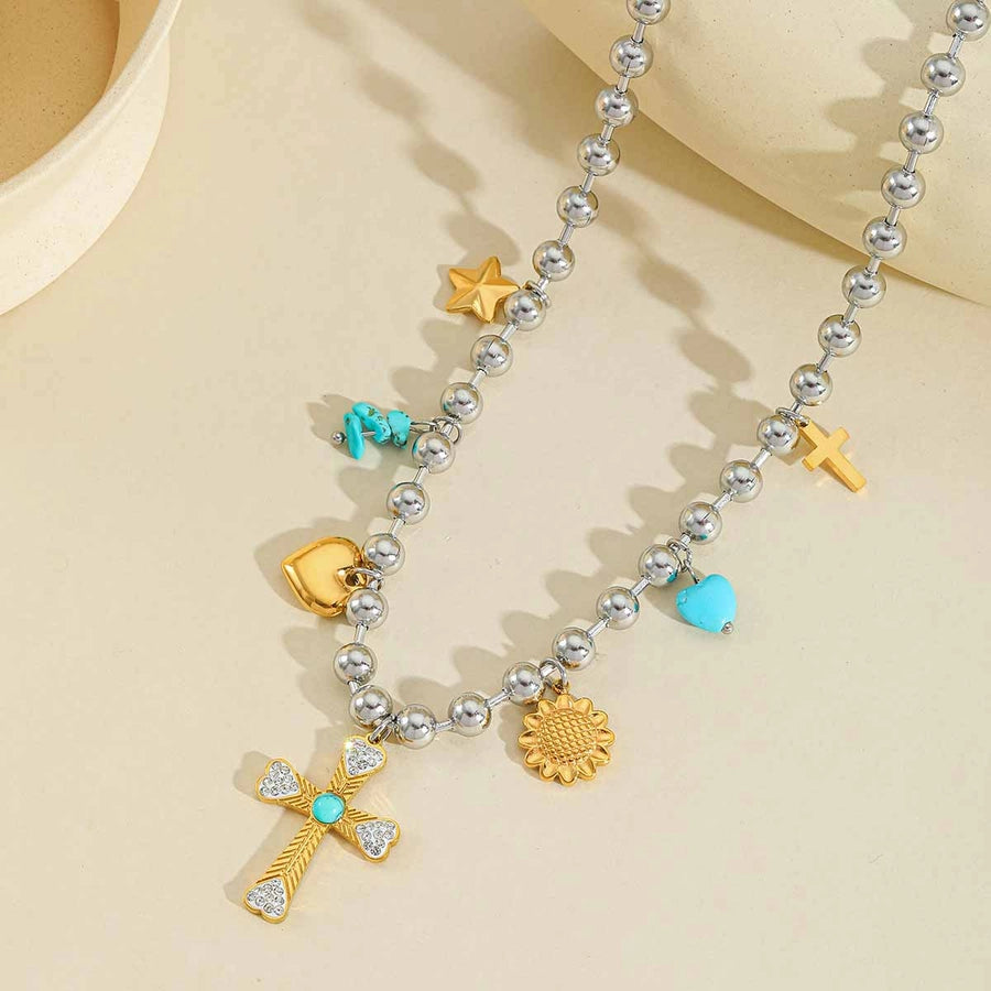 Jewelry Elegant Cute Artistic Cross Heart Shape Eye 304 Stainless Steel Acrylic Imitation Pearl Zircon 18K Gold Plated Plating Inlay Multi Charms Necklace Beaded Chain