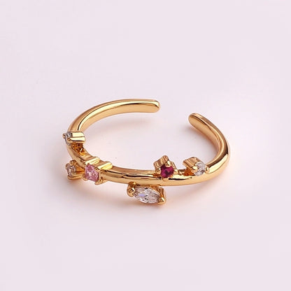 pastoral flower copper plating inlay zircon open ring 1 piece