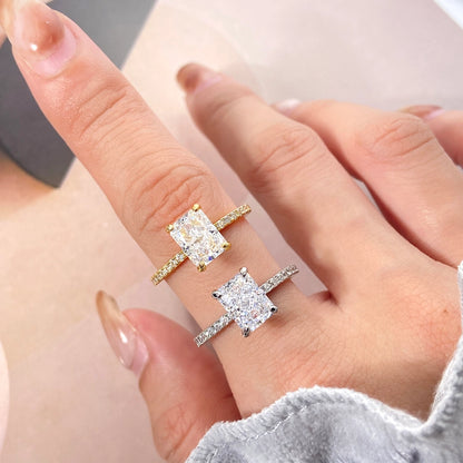 18K Gold Plated White Gold Plated 925 Sterling Silver Zircon Rectangle Rings