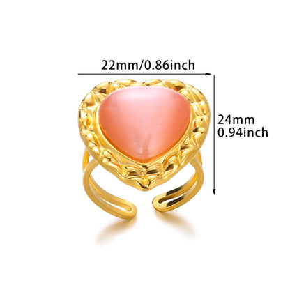 Jewelry Elegant French Style Sweet Heart Shape 304 Stainless Steel Synthetic Gemstones Open Rings