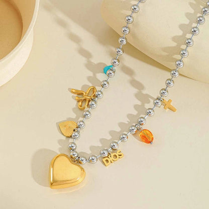 Jewelry Elegant Cute Artistic Cross Heart Shape Eye 304 Stainless Steel Acrylic Imitation Pearl Zircon 18K Gold Plated Plating Inlay Multi Charms Necklace Beaded Chain