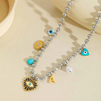 Jewelry Elegant Cute Artistic Cross Heart Shape Eye 304 Stainless Steel Acrylic Imitation Pearl Zircon 18K Gold Plated Plating Inlay Multi Charms Necklace Beaded Chain