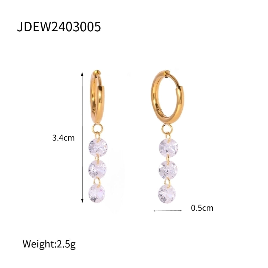 1 Pair Simple Style Shiny Round Zircon 304 Stainless Steel 18K Gold Plated Drop Earrings