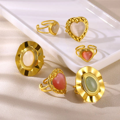 Jewelry Elegant French Style Sweet Heart Shape 304 Stainless Steel Synthetic Gemstones Open Rings