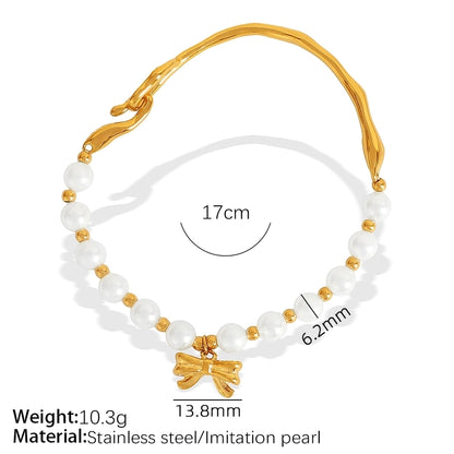 Elegant Baroque Style IG Style Bow Knot 18K Gold Plated 304 Stainless Steel Imitation Pearl  Bracelets