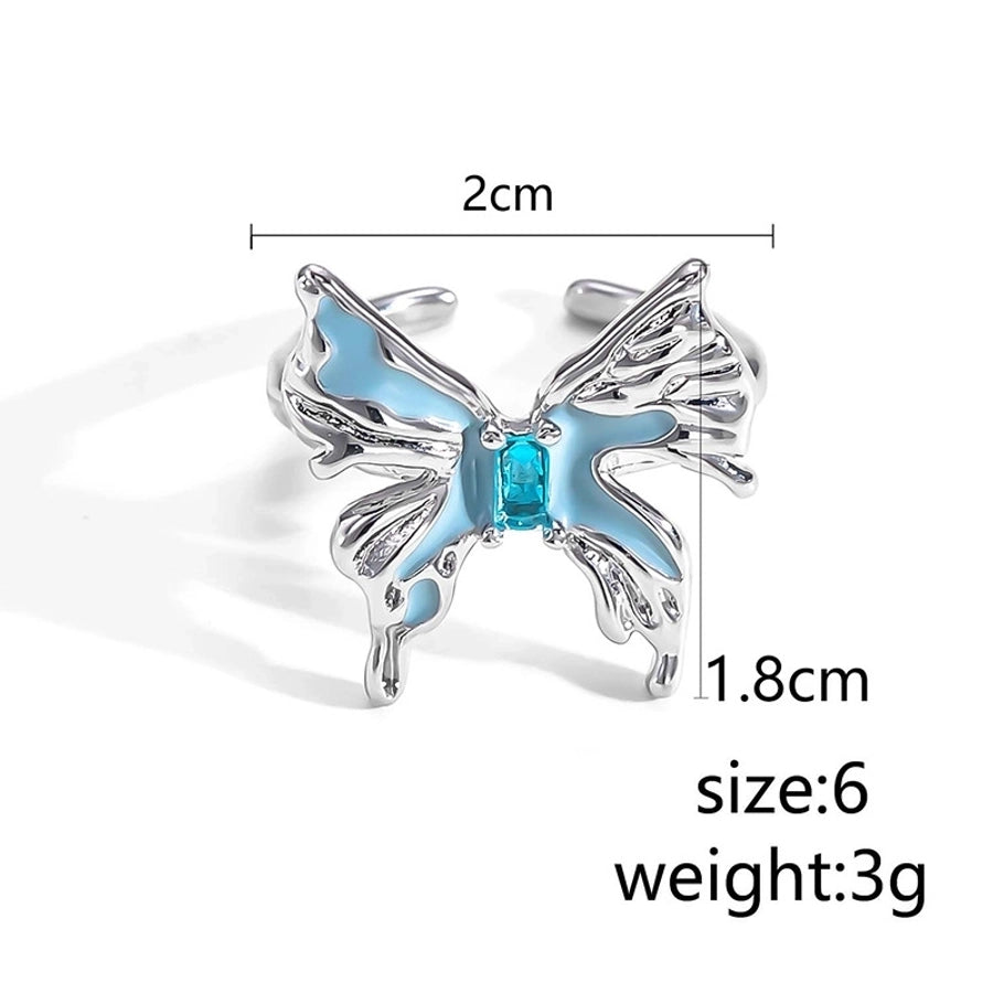 Copper Inlay Animal Butterfly Zircon Open Rings