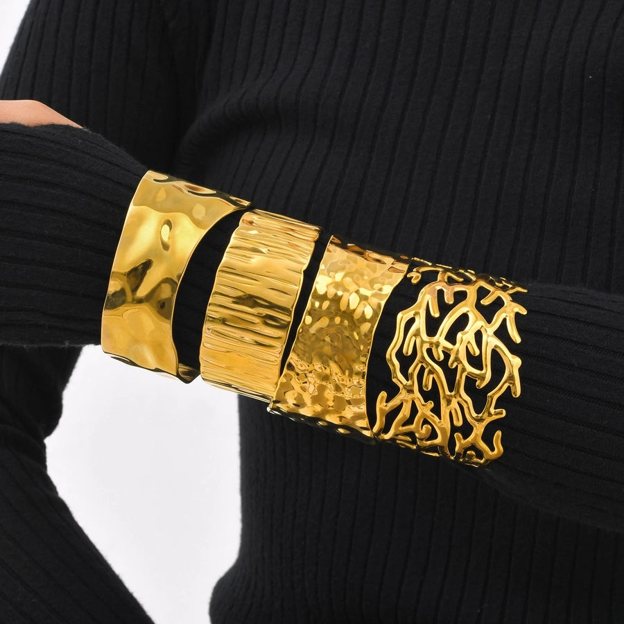 Retro Classic Style C Shape 304 Stainless Steel 18K Gold Plated Cuff Bracelets Wide Bracelet In Bulk