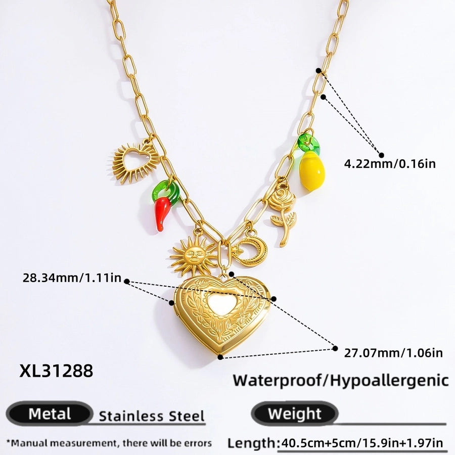 Jewelry Classic Style Devil's Eye Heart Shape Bow Knot Titanium Steel Plating Pendant Necklace