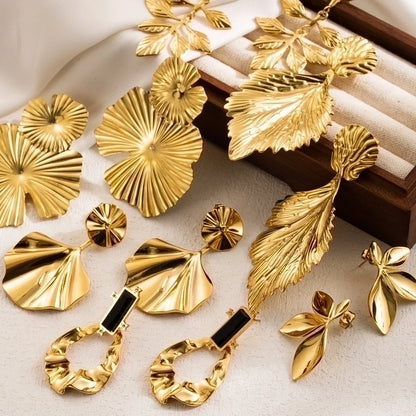 1 Pair IG Style Leaves Flower Ginkgo Leaf Plating 304 Stainless Steel 18K Gold Plated Stainless Steel Earrings