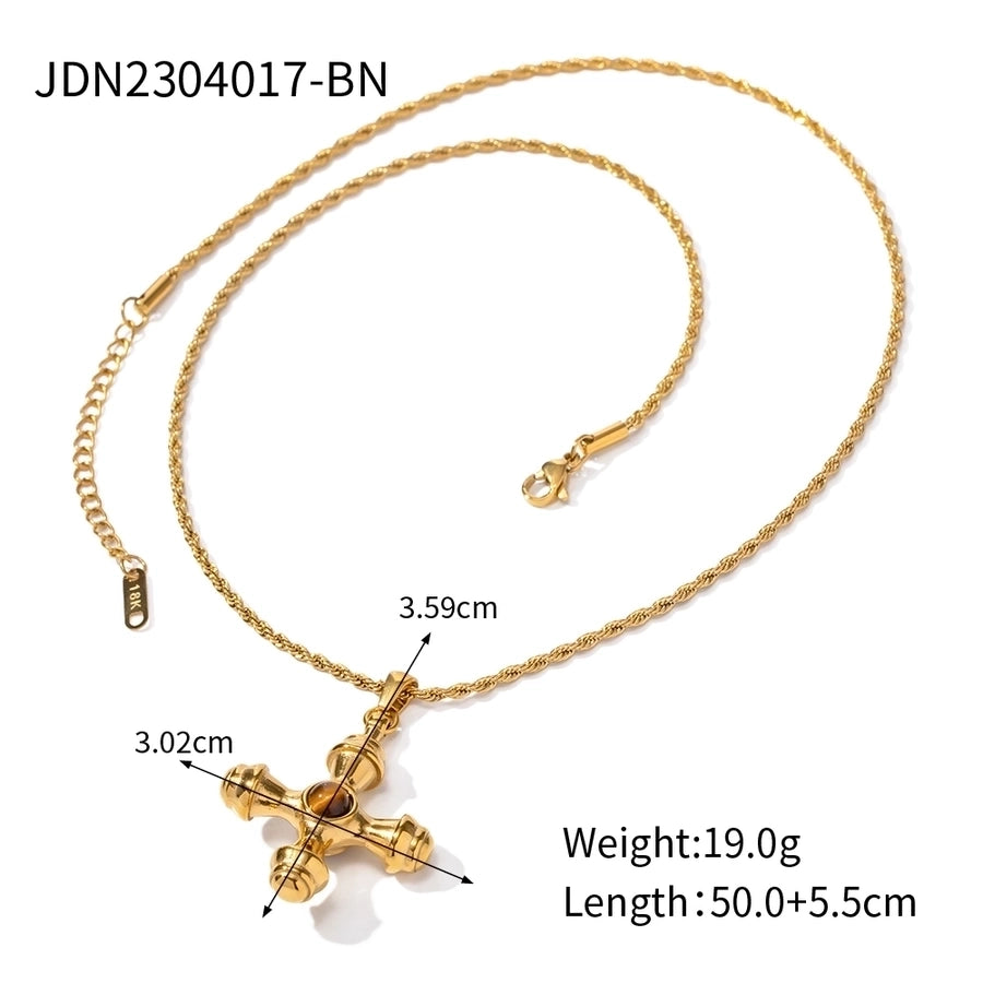 Jewelry IG Style Cross Stainless Steel Agate Plating Inlay Pendant Necklace